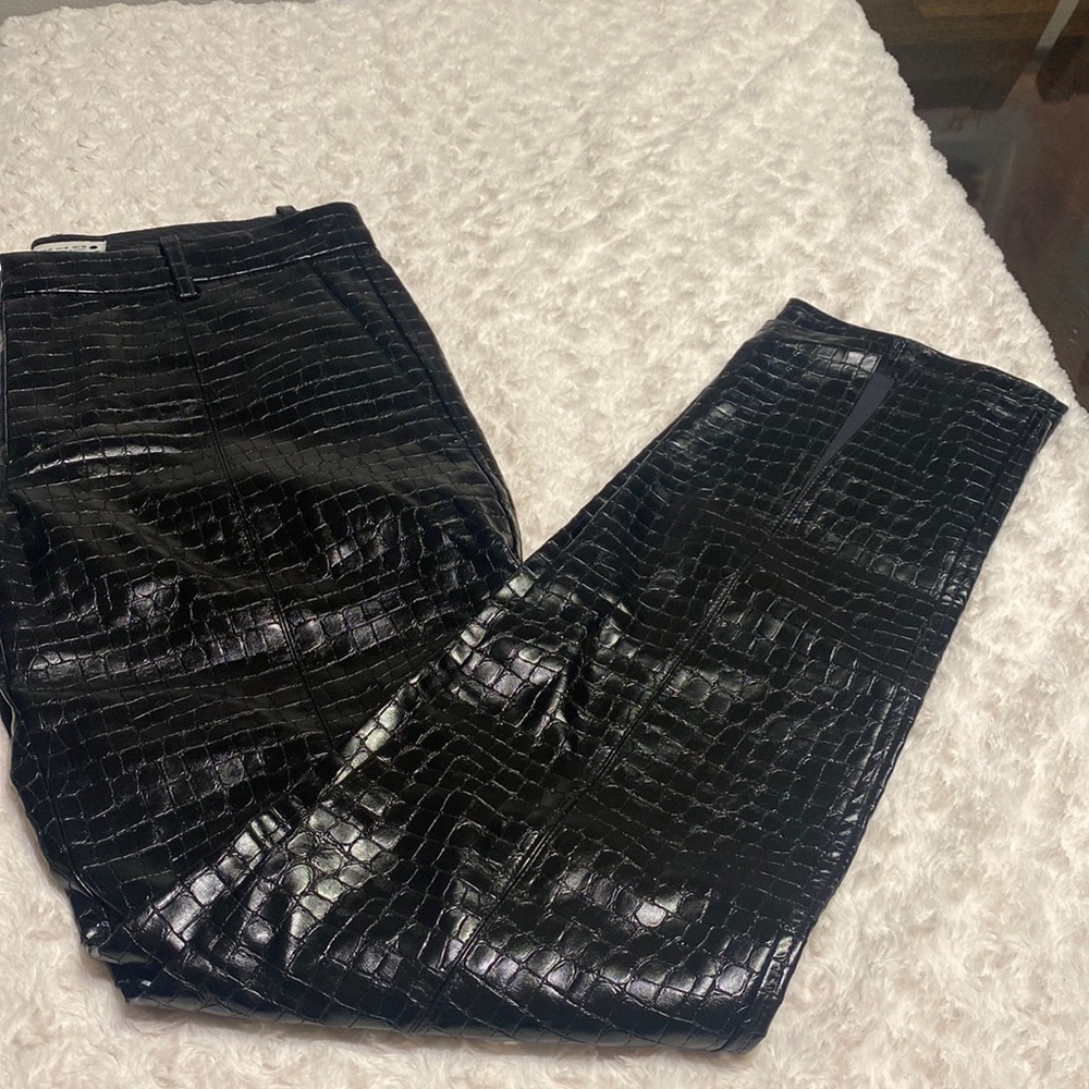 Zara Black Croc-Embossed Straight Leg Pants
